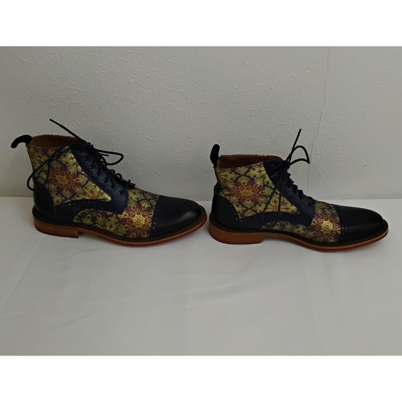 Taft Jacquard Kashmir Boots Men\'s EU 41 US 8.5 Blue Leather Wing Tip #J5348 main image 4